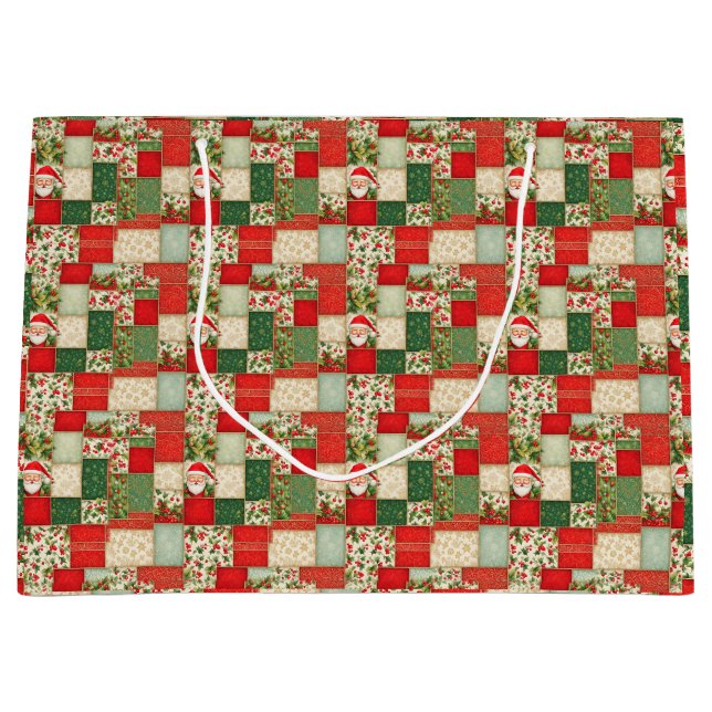 Weihnachts-Patchwork in Rot und Grün Große Geschenktüte (Vorderseite)