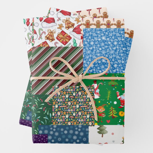 Weihnachts-Patchwork-Mischfarbe Geschenkpapier Set (Beispiel)