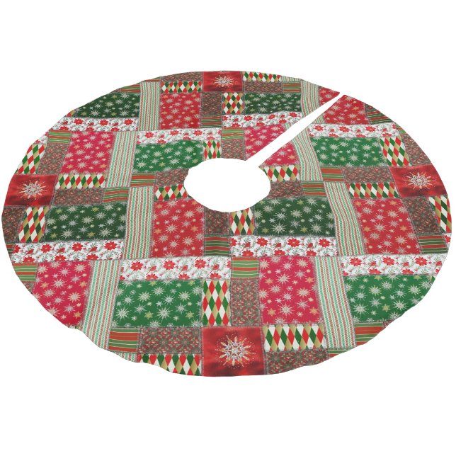 Weihnachts-Patchwork-Quilt Polyester Weihnachtsbaumdecke (Schrägansicht)