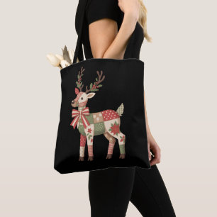 Weihnachts-Patchwork-Rentier-Stickerei-Tier  Tasche