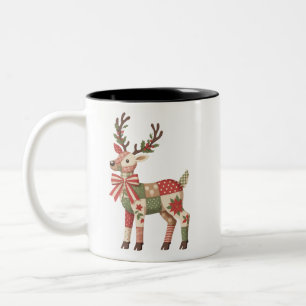 Weihnachts-Patchwork-Rentier-Stickerei Tier Zweifarbige Tasse