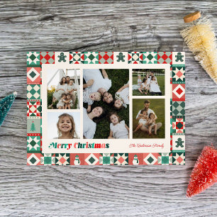 Weihnachts-Patchwork Rot und Grün Foto-Feiertag Feiertagskarte
