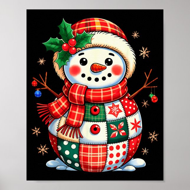 Weihnachts-Patchwork-Schneemann - Gequiltete Festt Poster (Vorne)