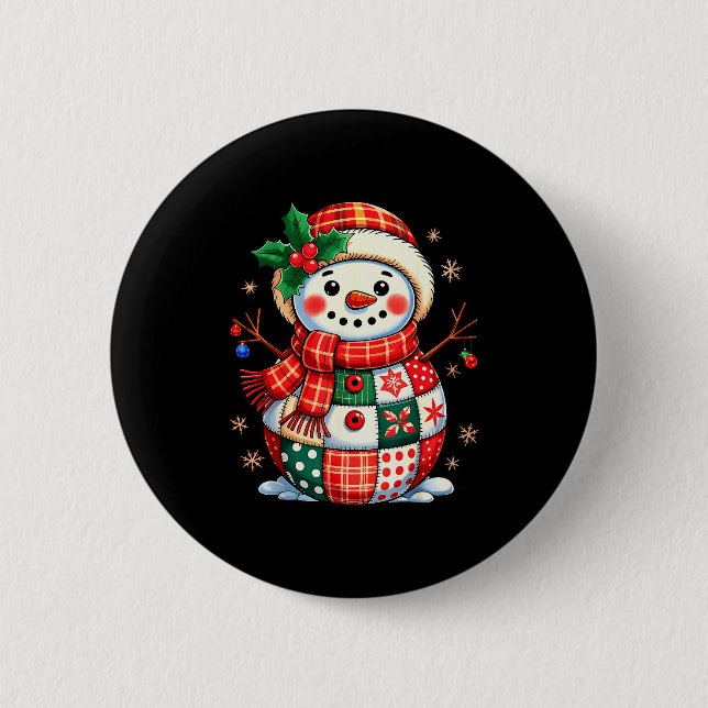 Weihnachts-Patchwork-Schneemann - Gequiltete Weihn Button (Vorderseite)