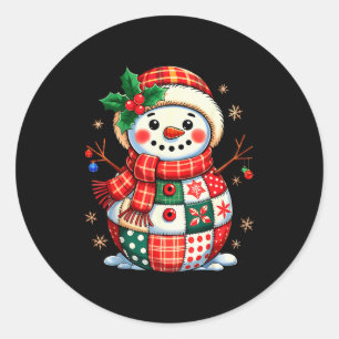 Weihnachts-Patchwork-Schneemann - Gequiltete Weihn Runder Aufkleber