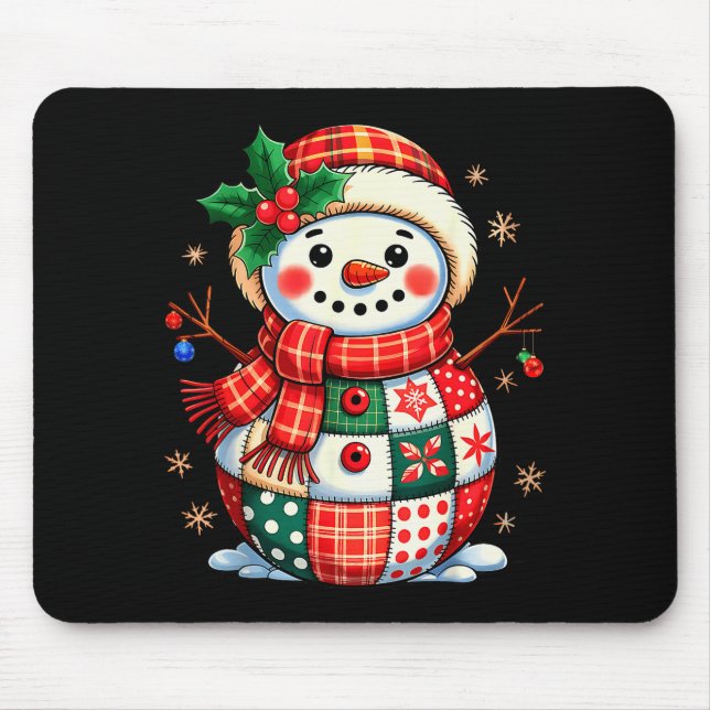 Weihnachts-Patchwork-Schneemann - Quilted Holiday  Mousepad (Vorne)