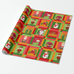 Weihnachts-Patchwork-Weihnachtsmann-Nussknacker-Ge Geschenkpapier