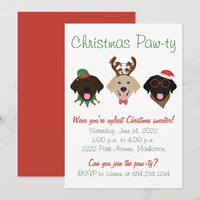 Weihnachts-Pawty Labrador Retriever Hunde Einladung (Vorne/Hinten)