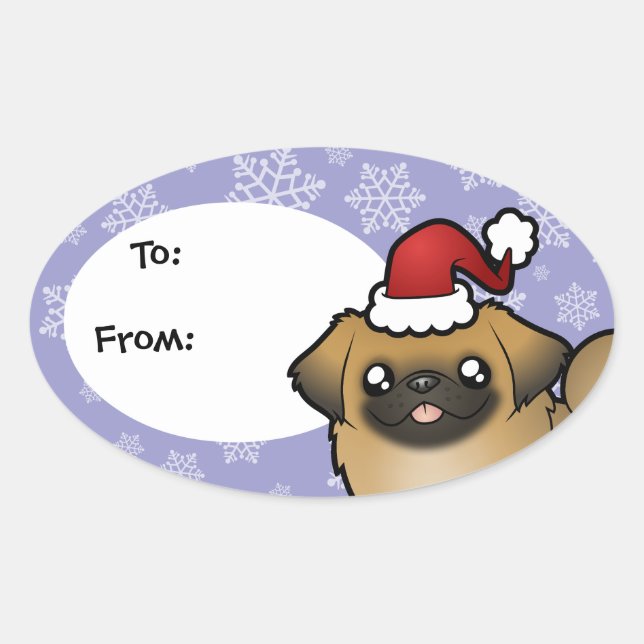 Weihnachts-Pekingese (Welpenschnitt) Ovaler Aufkleber (Vorderseite)