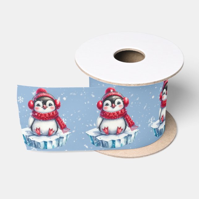 Weihnachts-Penguin auf einem Eisberg Satinband (Spule)