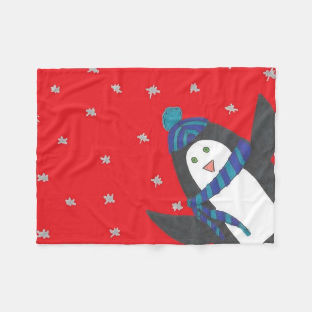 Weihnachts-Penguin auf Rot Fleecedecke (Vorderseite (Horizontal))