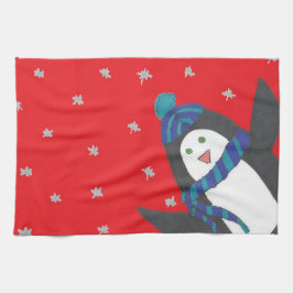 Weihnachts-Penguin auf Rot Geschirrtuch
