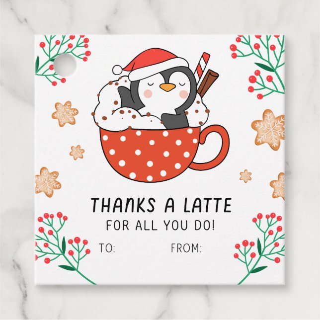Weihnachts-Penguin Danke für ein Latte-Geschenketi Geschenkanhänger (Vorderseite)