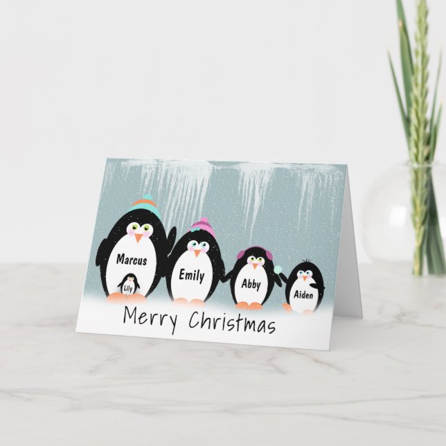 Weihnachts-Penguin-Familie im Schnee Karte (Vorderseite)