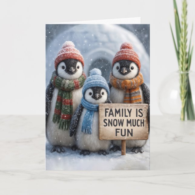 Weihnachts-Penguin-Familie in Schneeflocken Karte (Vorderseite)