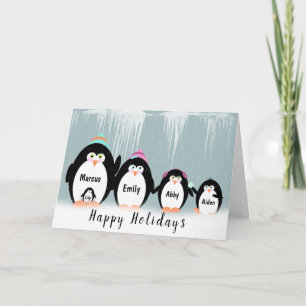 Weihnachts-Penguin-Familie in Schneeflocken Karte