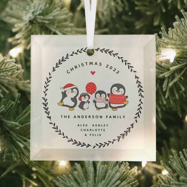 Weihnachts-Penguin-Familie von vier Ornament Aus Glas (Insitu)