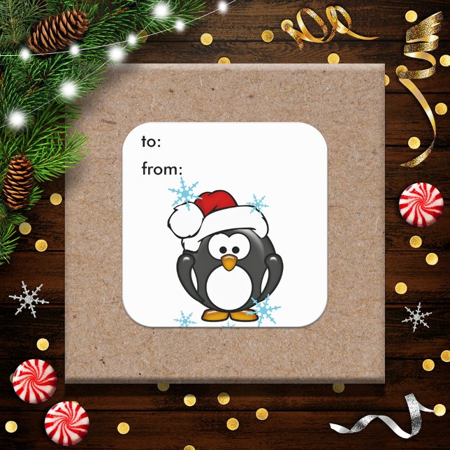 Weihnachts-Penguin-Geschenksticker Quadratischer Aufkleber (Von Creator hochgeladen)