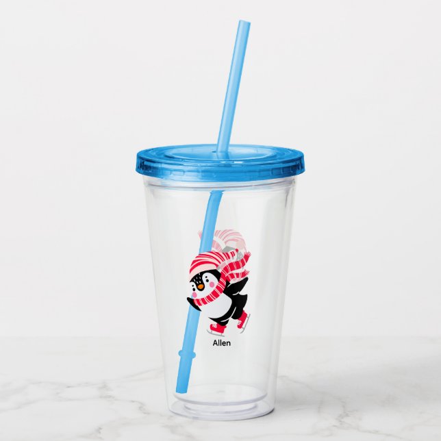 Weihnachts-Penguin in einem Hut und Scarf auf Skat Acryltrinkbecher (Rückseite)