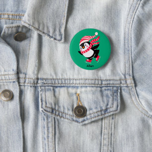 Weihnachts-Penguin in einem Hut und Scarf auf Skat Button