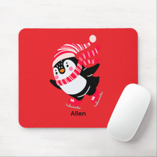 Weihnachts-Penguin in einem Hut und Scarf auf Skat Mousepad