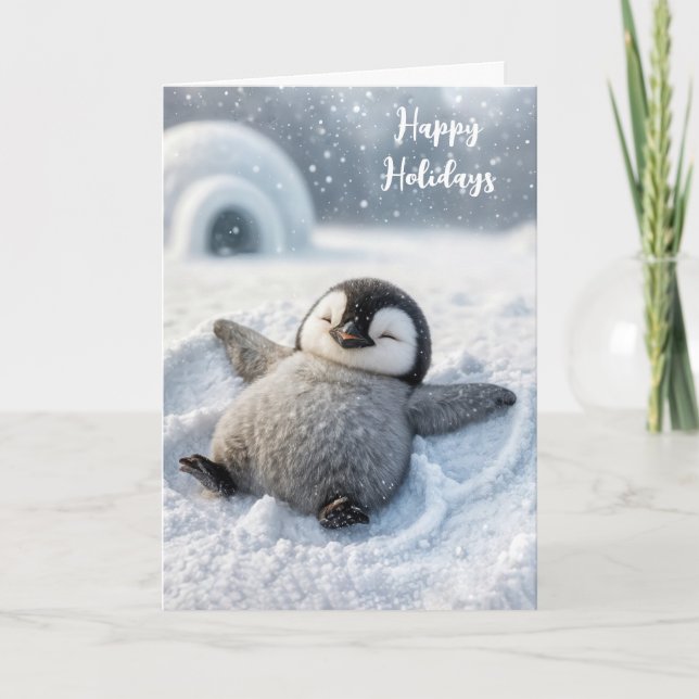 Weihnachts-Penguin Kick Schneegel Karte (Vorderseite)
