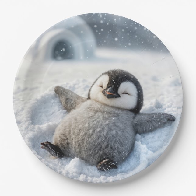 Weihnachts-Penguin Kick Schneegel Pappteller (Vorderseite)