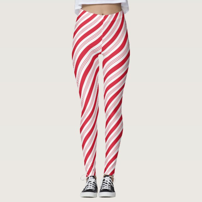 Weihnachts Peppermint Candy Cane Stripes Leggings (Vorderseite)
