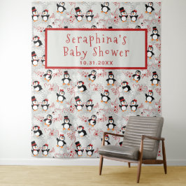 Weihnachts Peppermint Pinguins Babydusche Hintergr Wandteppich