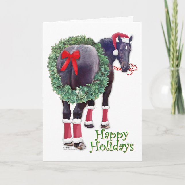 Weihnachts Percheron Entwurf Pferd Feiertagskarte (Vorderseite)