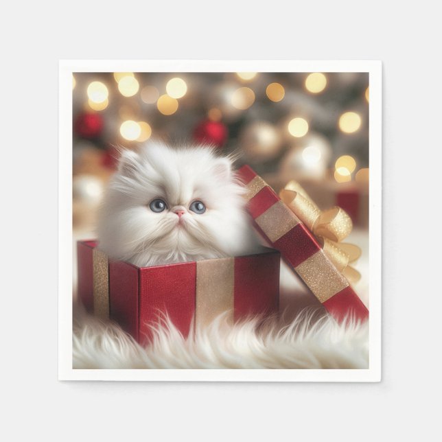 Weihnachts-Perserkätzchen in einer Geschenkboxen Serviette (Vorderseite)