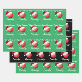 Weihnachts Personalisierte Cricket Ball Santa    Geschenkpapier Set