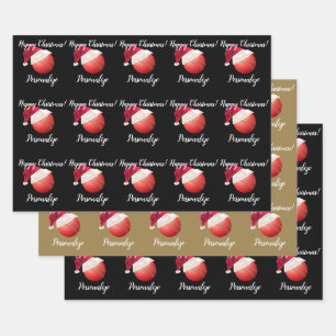 Weihnachts Personalisierte Cricket Ball Santa Geschenkpapier Set