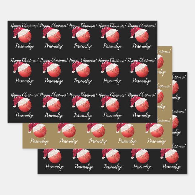Weihnachts Personalisierte Cricket Ball Santa    Geschenkpapier Set (Set)