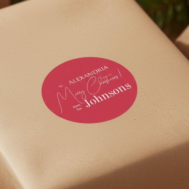 Weihnachts-Personalisierte Rote Familie Runder Aufkleber (Von Creator hochgeladen)