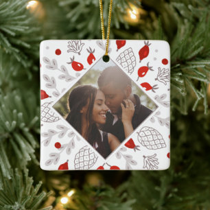 Weihnachts-Personalisiertes Winter-Foliage-Foto Keramikornament