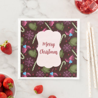 Weihnachts-Pfefferminz-Stäbchen und Schneeflocken Serviette