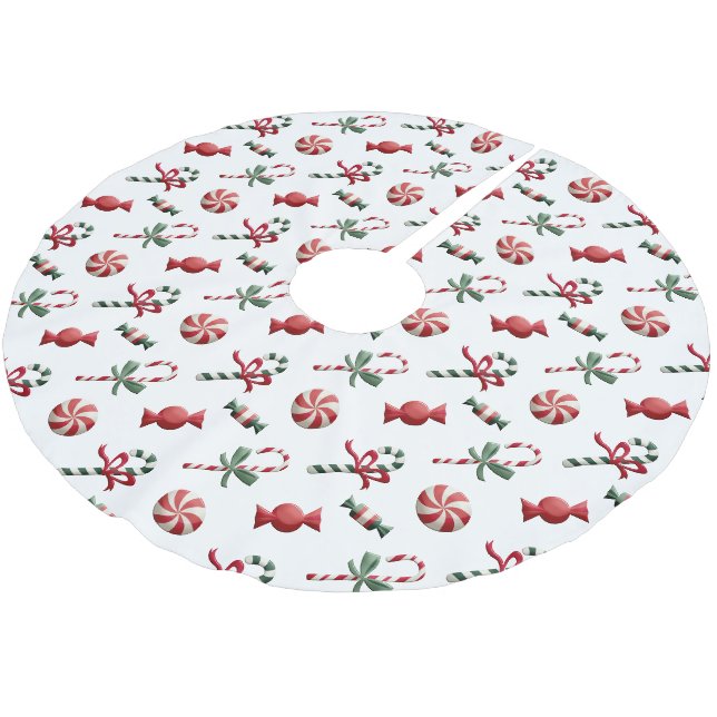 Weihnachts-Pfefferminzkanadien und Candy Candies Polyester Weihnachtsbaumdecke (Schrägansicht)