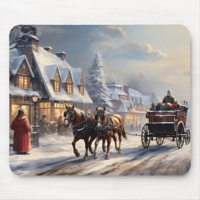 Weihnachts-Pferd-Gezeichnet Beförderungsstraße Mousepad (Vorne)