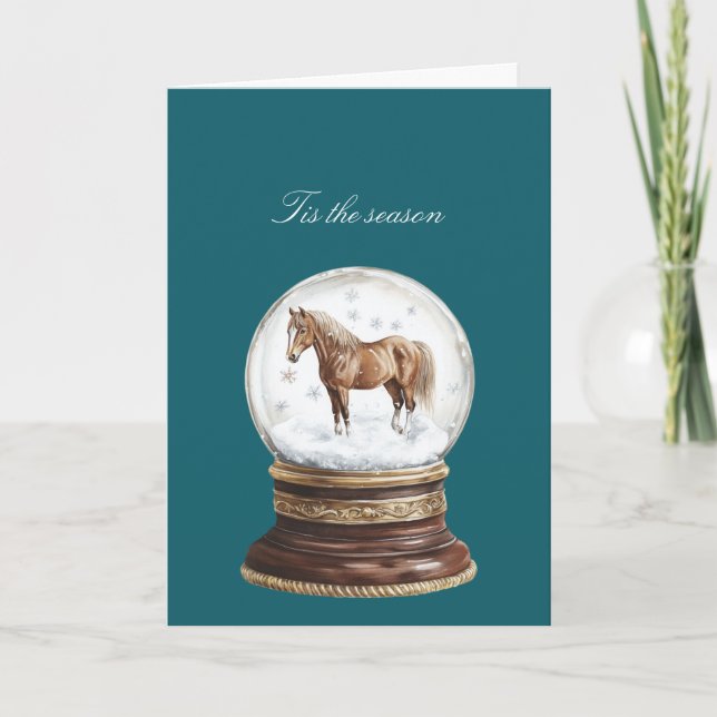 Weihnachts-Pferd-Schneeflocken-Globus Karte (Vorderseite)