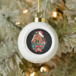 Weihnachts-Pferd-Weihnachtsmann-Hut-Kranz-Zuckerro Keramik Kugel-Ornament