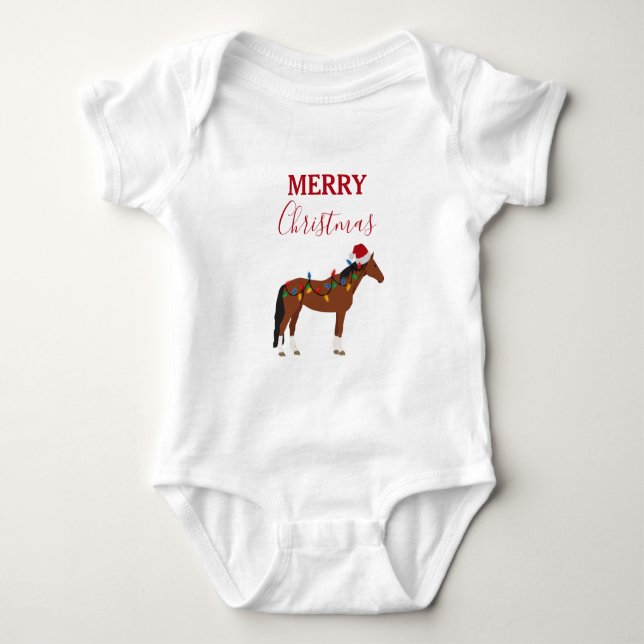 Weihnachts-Pferd-Weihnachtsmannmütze Weihnachtslic Baby Strampler (Vorderseite)