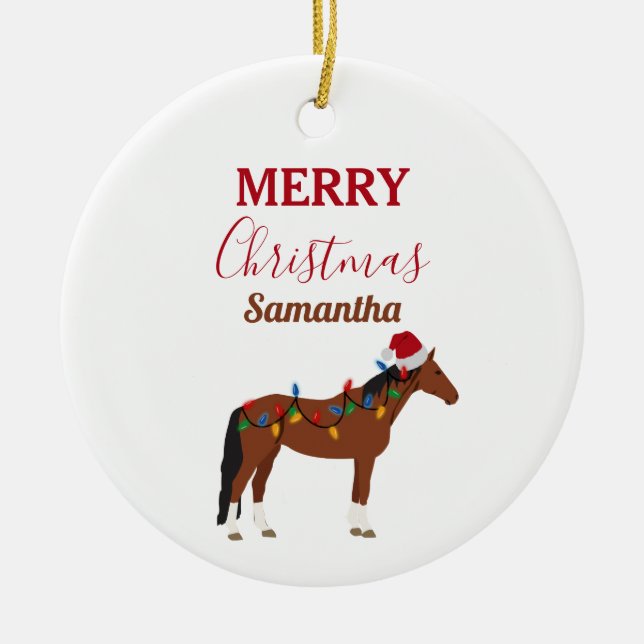 Weihnachts-Pferd-Weihnachtsmannmütze Weihnachtslic Keramik Ornament (Vorne)