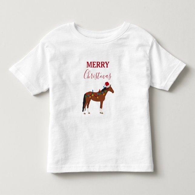 Weihnachts-Pferd-Weihnachtsmannmütze Weihnachtslic Kleinkind T-shirt (Vorderseite)