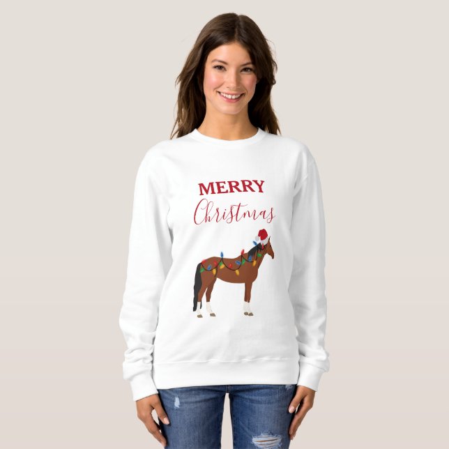 Weihnachts-Pferd-Weihnachtsmannmütze Weihnachtslic Sweatshirt (Vorne ganz)