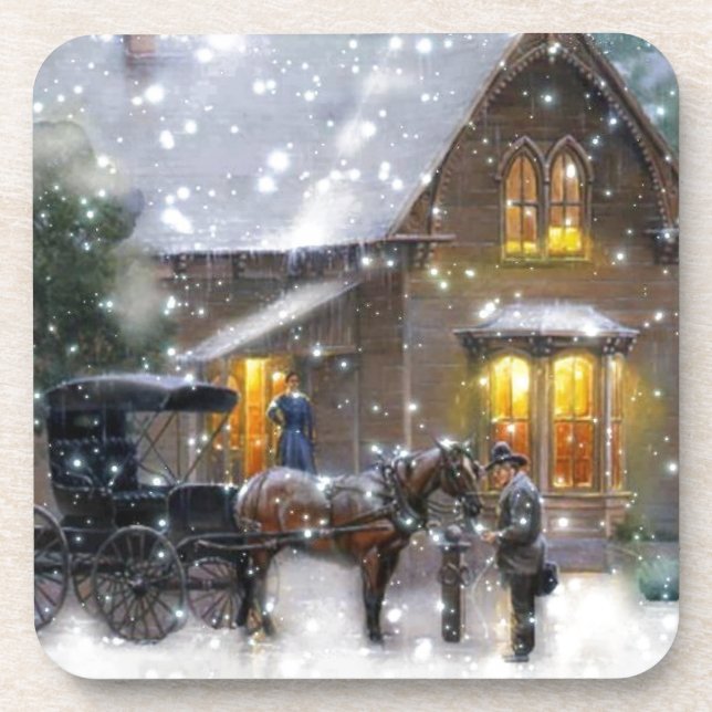Weihnachts-Pferdetransport Winterlandschaft Getränkeuntersetzer (Vorderseite)