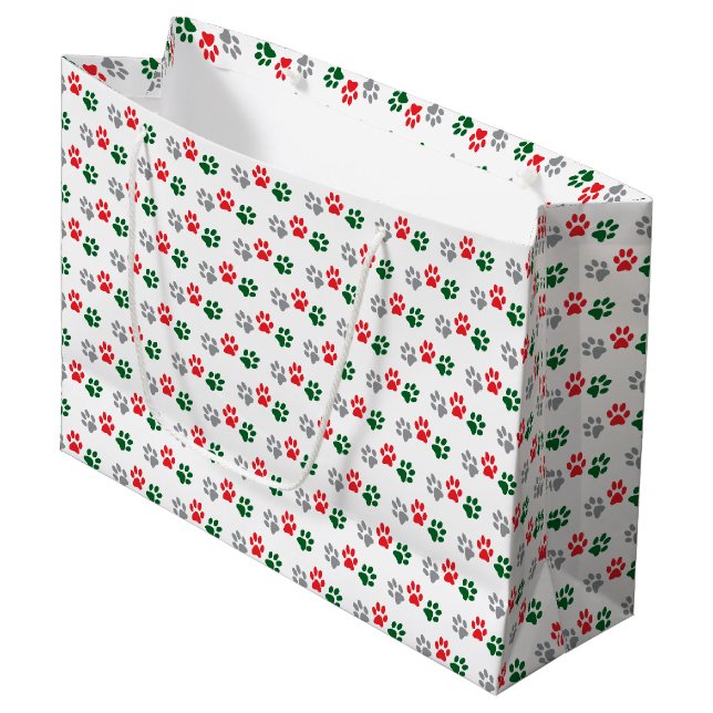 Weihnachts-Pfoten Große Geschenktüte (Vorderseite Schrägansicht)