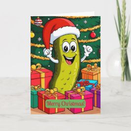 Weihnachts-Pickle Cartoon-Charakter präsentiert Dankeskarte