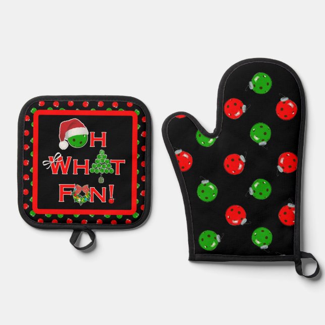 Weihnachts-Pickleball-Ornamente Oh, was Spaß Ofenhandschuh & Topflappen-Set (Vorderseite)