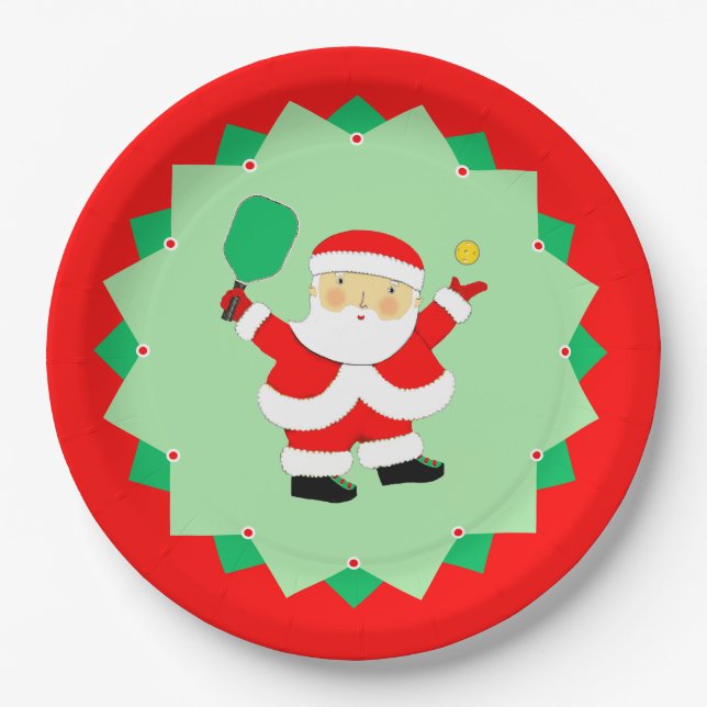 Weihnachts-Pickleball-Party Pappteller (Vorderseite)